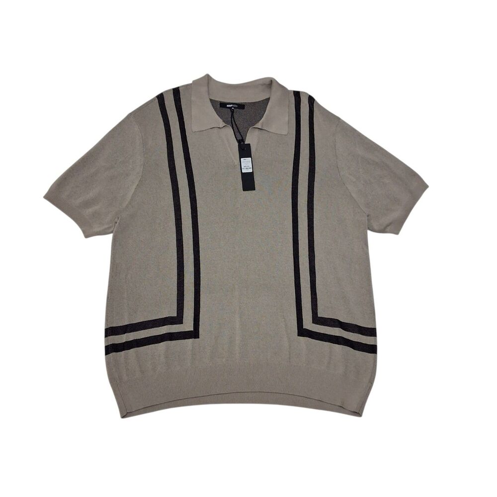 Novamen Men's 2XL Shirt NWT Buttonless Polo Seeing Lines Knit Johnny Collar